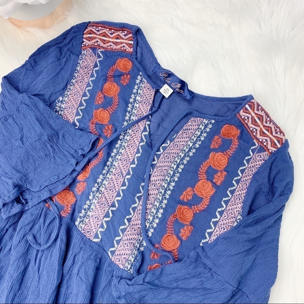 Francesca’s Blue Embroidered Shift Dress